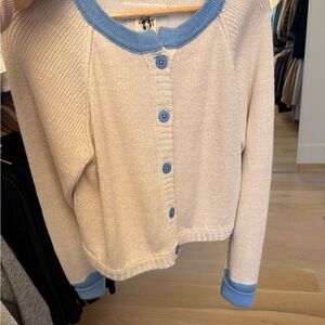 Free People Blue and Cream Women's cardigan Sweater